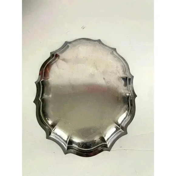 VTG Chippendale Silver Plated Trinket Dish 11" X 9" Scalloped Edges Platter - Picture 9 of 12